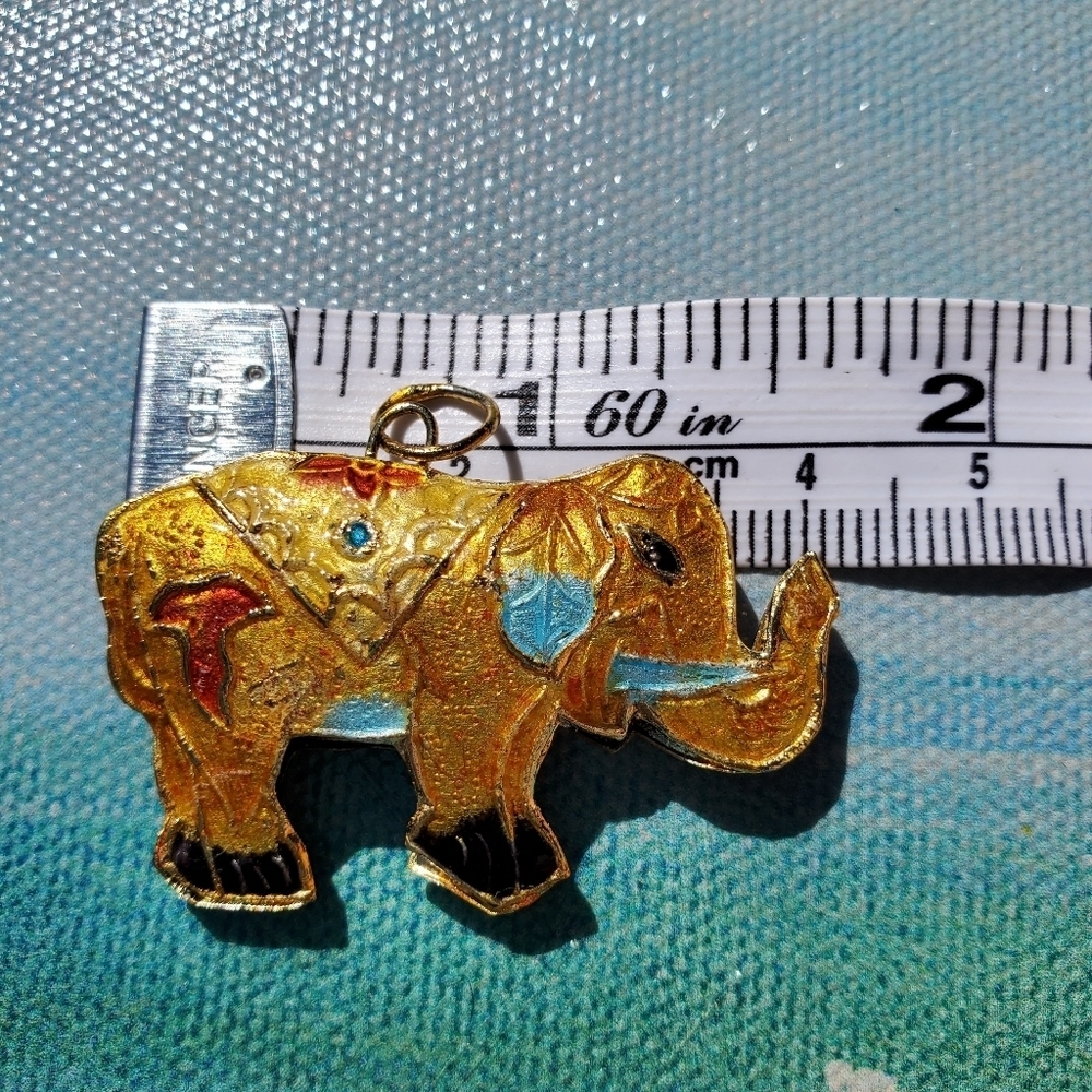 Enamel Gold Tone Elephant Pendant - Picture 4 of 9